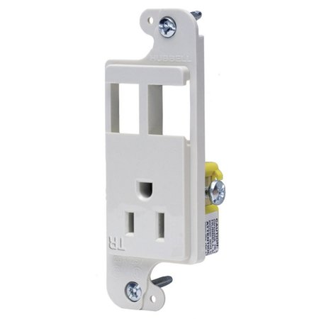 HUBBELL WIRING DEVICE-KELLEMS J-Load Media Outlet, 15A 125V Tamper Resistant Receptacle, 2-Port, Decorator Frame, White RJ65WTR